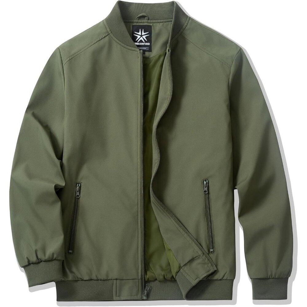 Men's Avocado Green Stylish Fashion Bomber Jackets Coats Casual Zipper Pockets